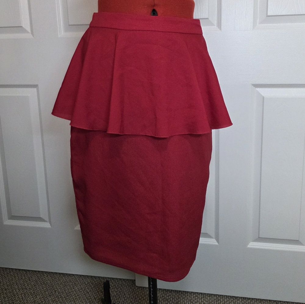 DownEast Red Peplum Pencil Skirt